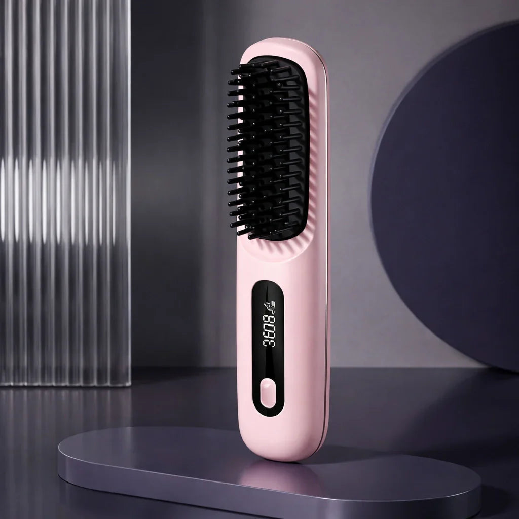 Brosse coiffante chauffante coloris rose