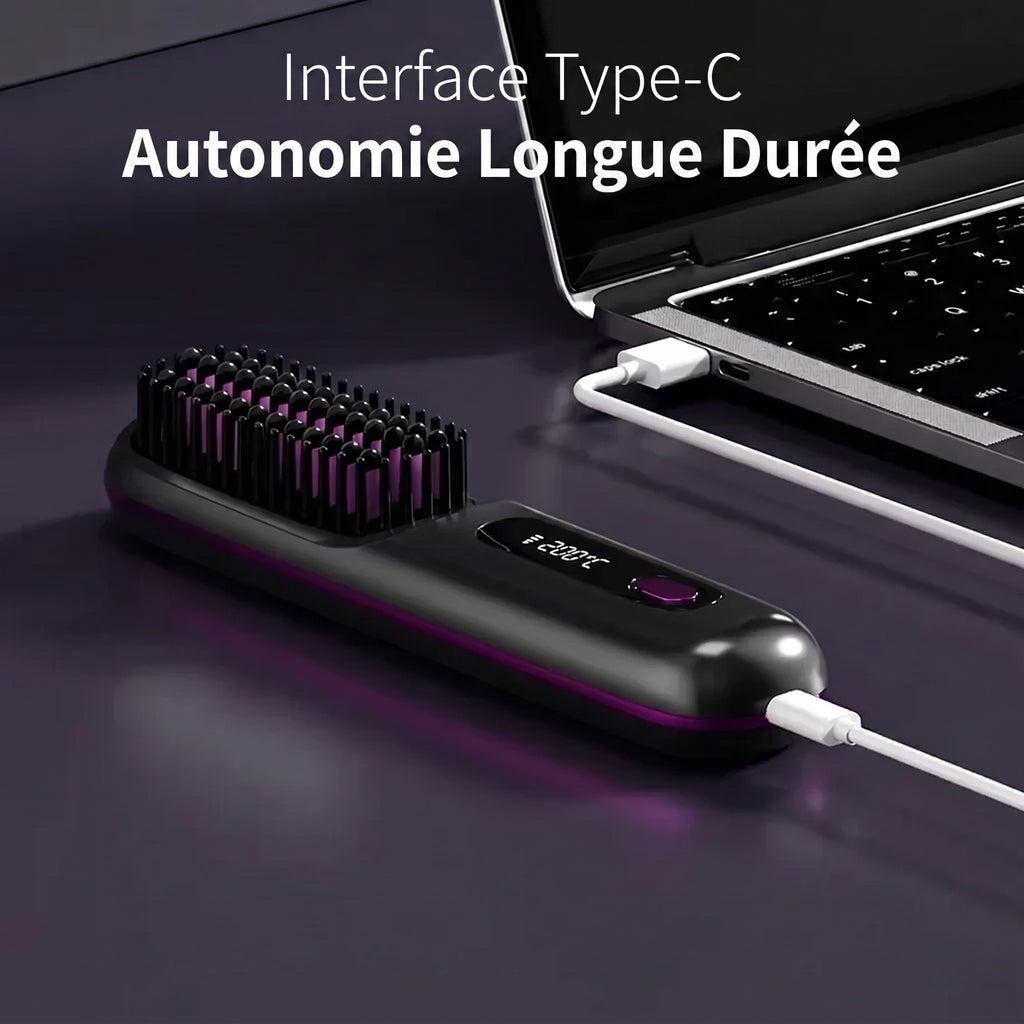 Brosse coiffante sans fil rechargeable en USB type C