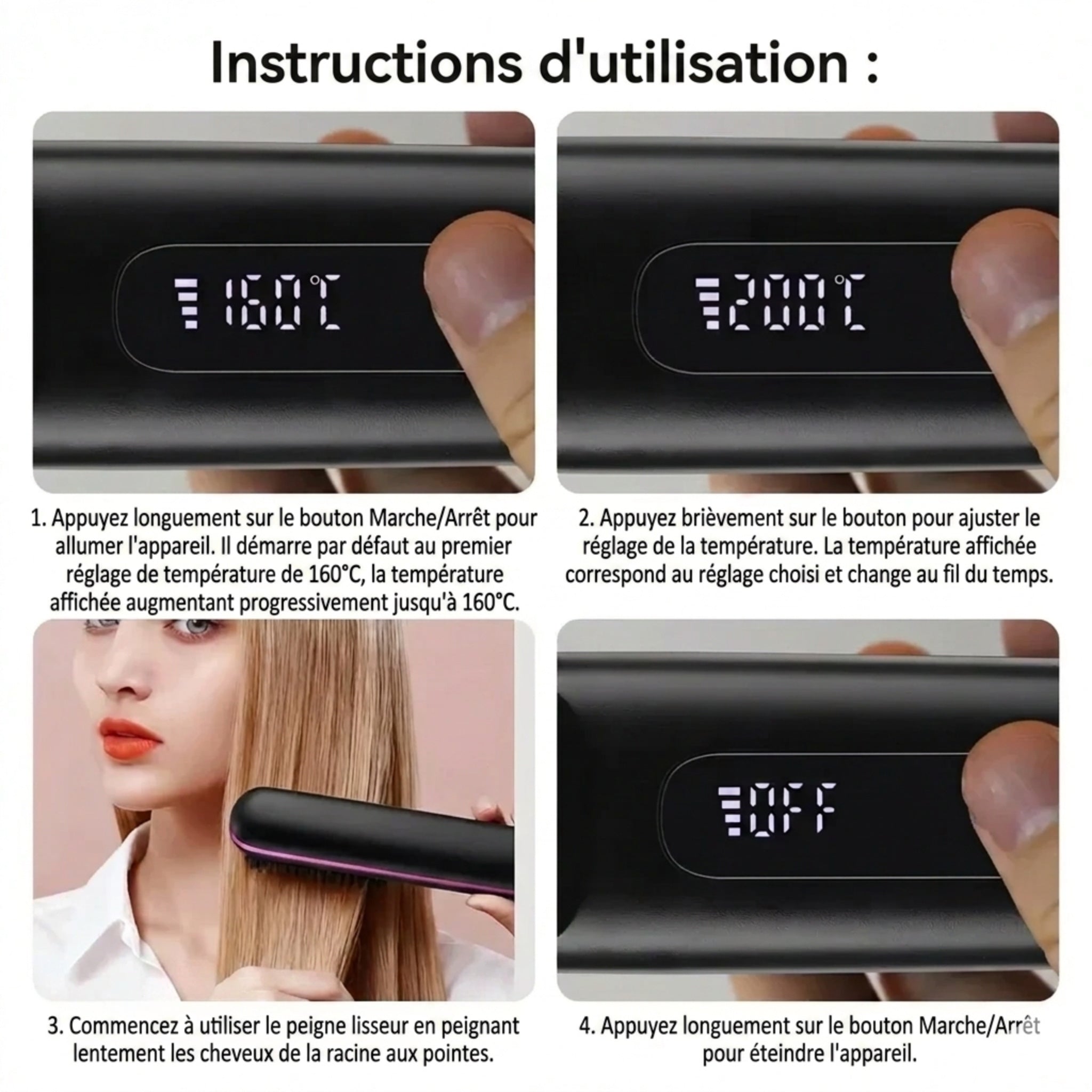 Instructions d'utilisation de la brosse coiffante chauffante