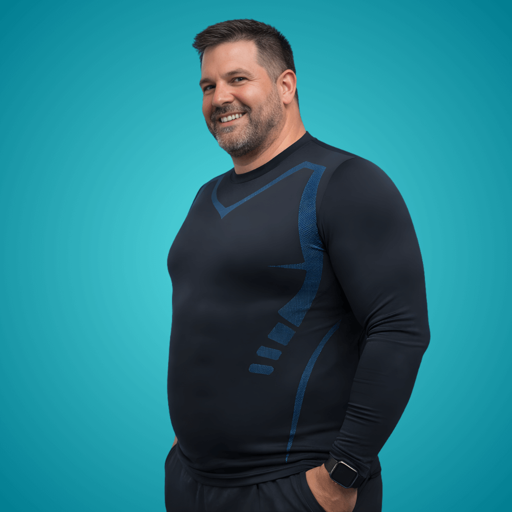 T-shirt de compression manches longues FlashCut noir — vue de trois quarts