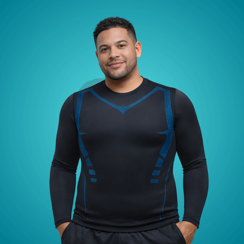 T-shirt de compression manches longues homme FlashCut noir — porté