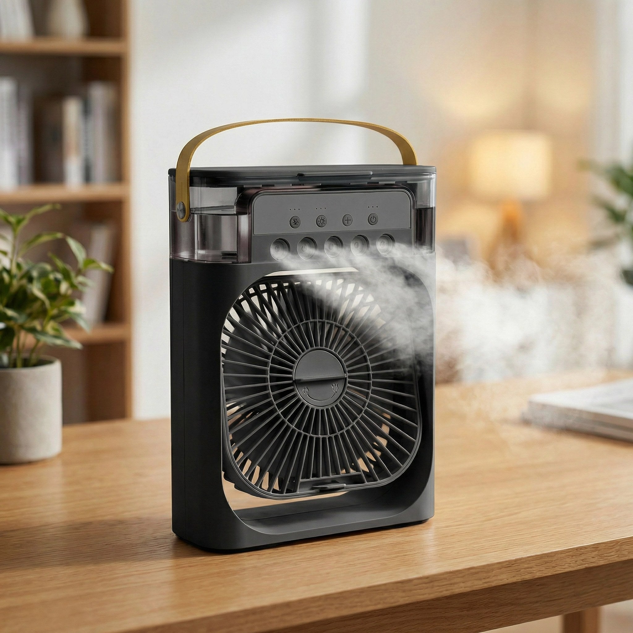 Rafraîchisseur d'air portable noir avec poignée et brumisation fine