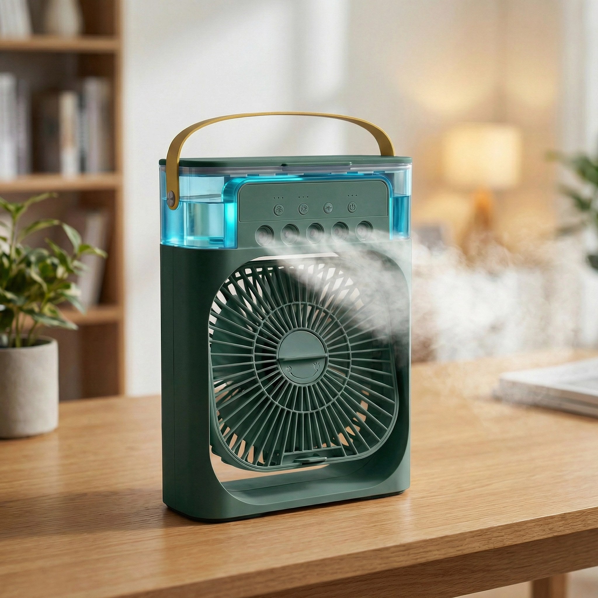 Rafraîchisseur d'air portable vert avec réservoir d'eau translucide