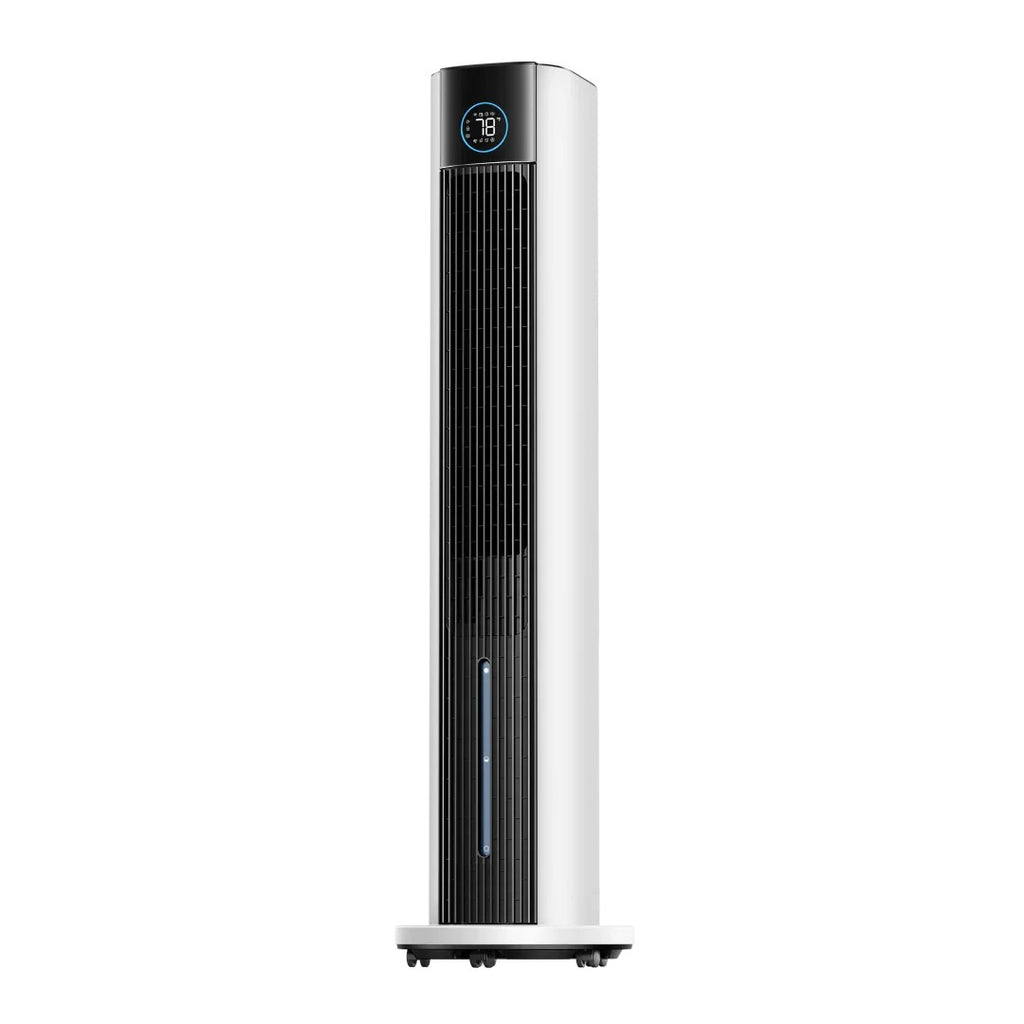 Rafraîchisseur d'air évaporatif format tour coloris blanc avec écran en façade