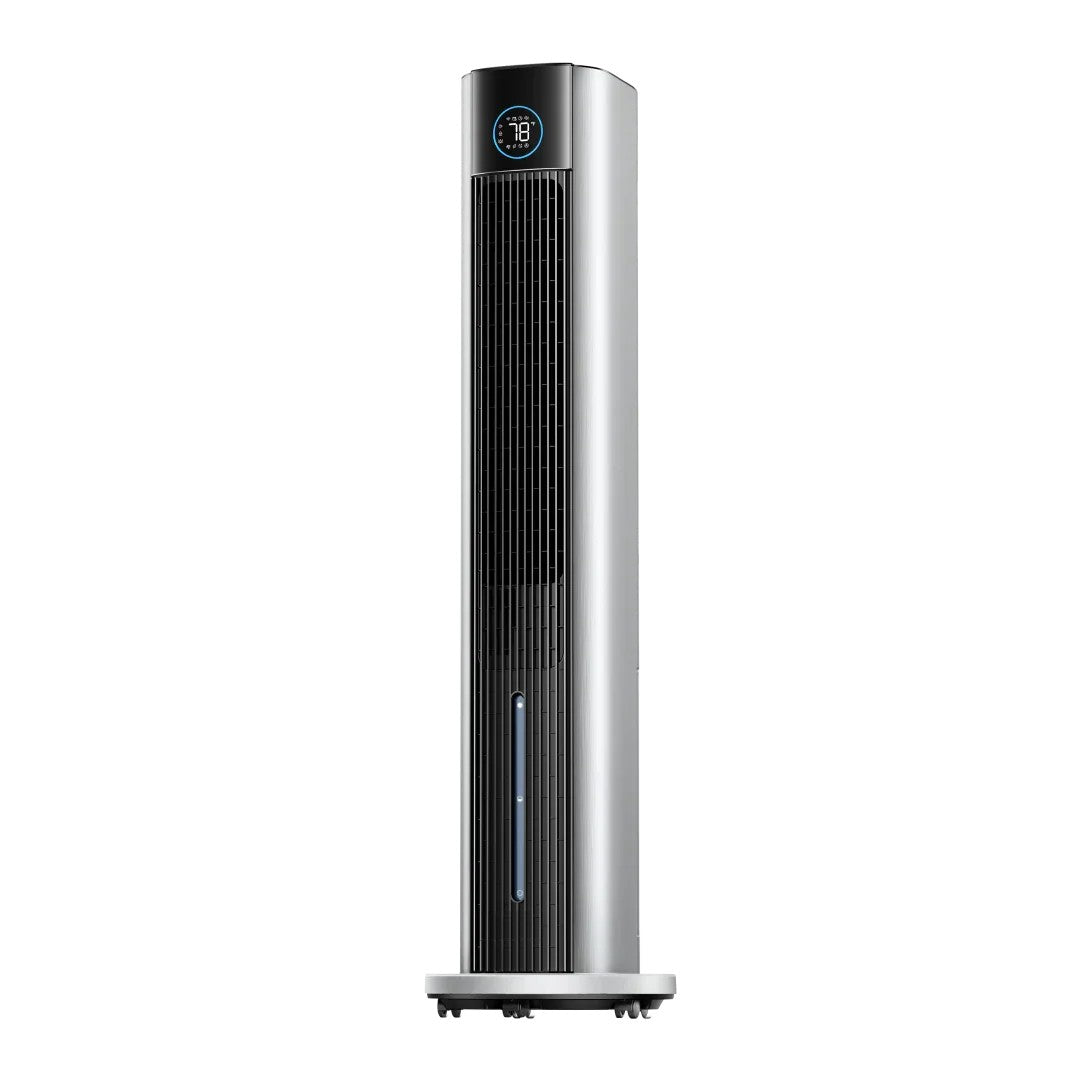 Rafraîchisseur d'air évaporatif format tour coloris argent, grille verticale