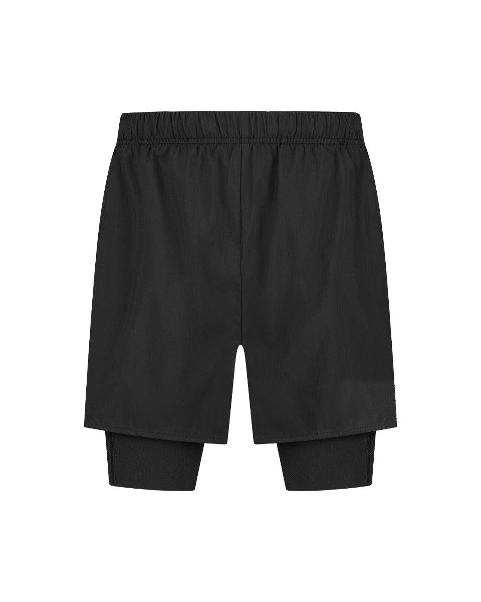 Short de running 2-en-1 homme FlashCut noir, vue de face avec cuissard intégré