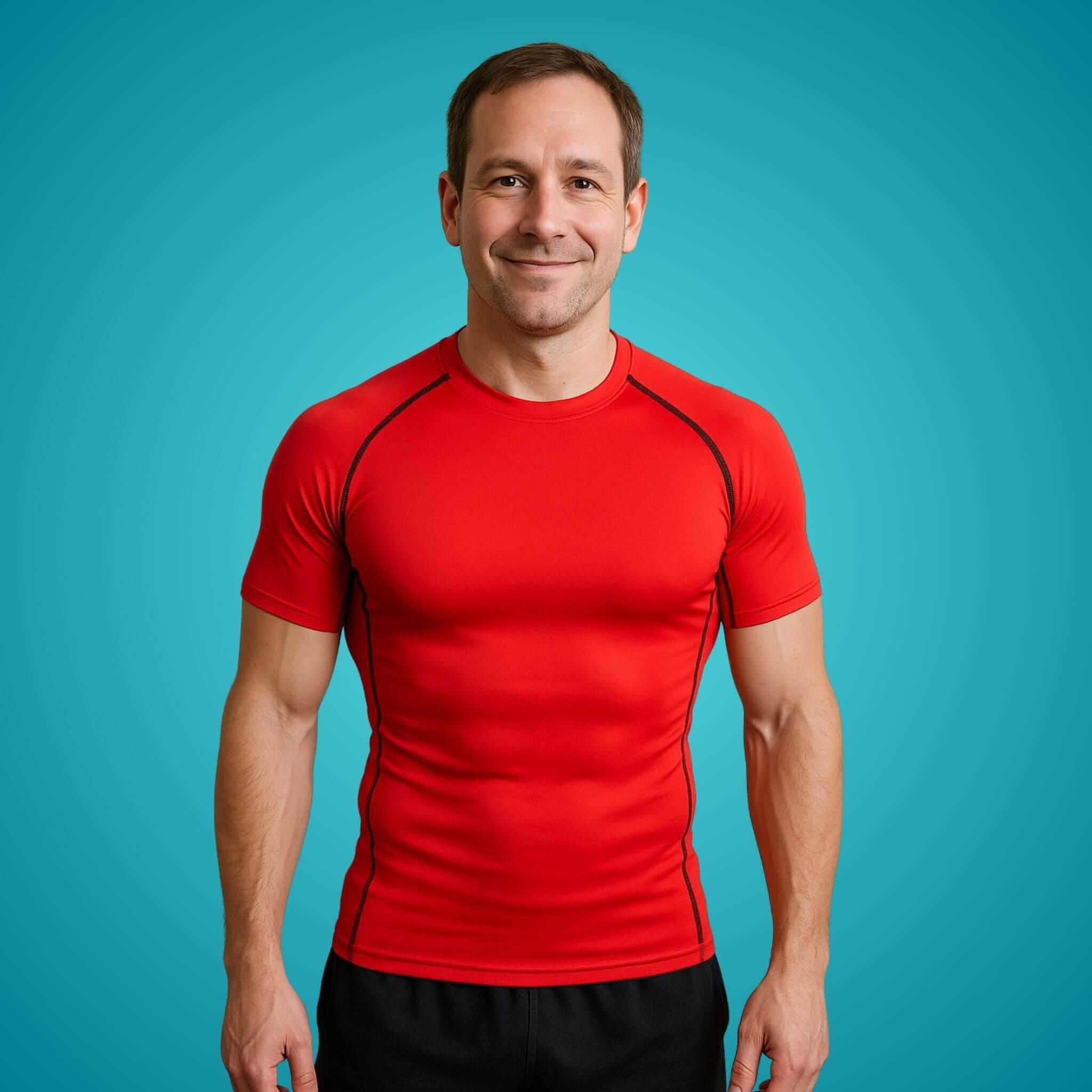 T-shirt de compression homme FlashCut rouge — porté, vue de face